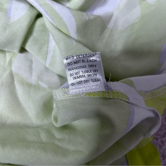 Maria & Kyndals Chartreuse Lavender White Leaf Print Blouse Tassels Tropical Med - Picture 5 of 11